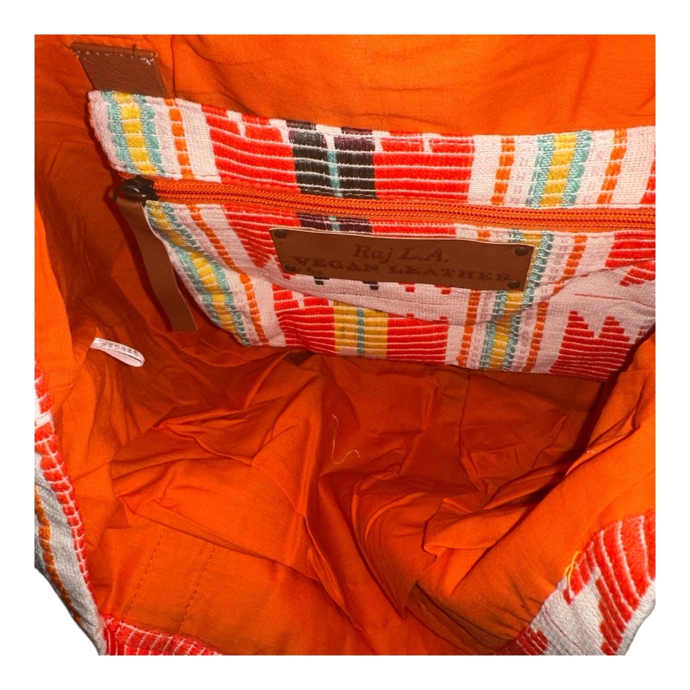 RAJ‎ Vegan Leather Tote Aztec Orange Boho Beach Woven - Picture 3 of 4